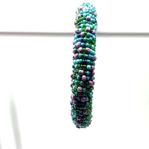 Seed Bead Roll Bangle Bracelet 7" NWOT - Picture 2 of 6